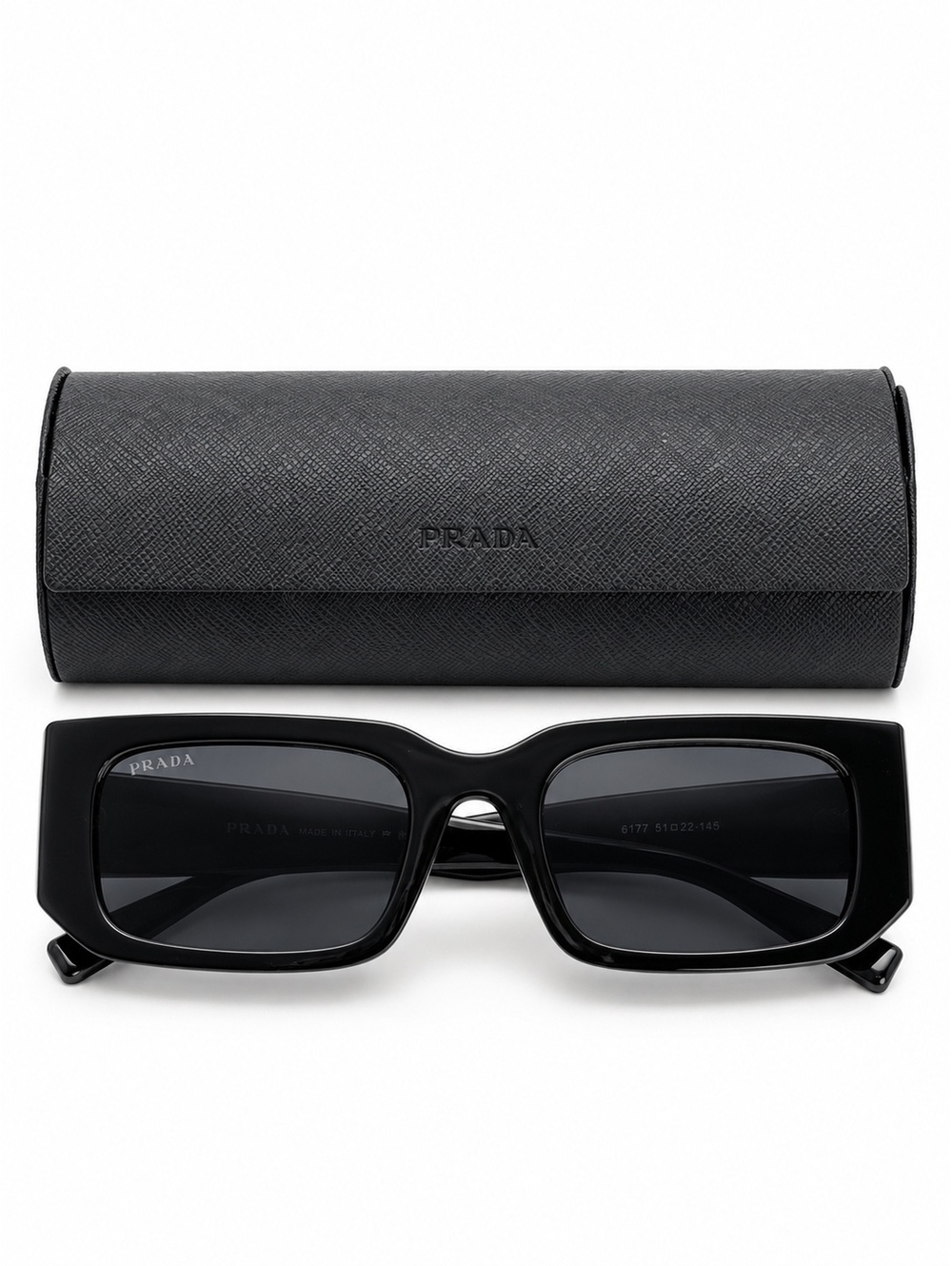 Prada Black Rectangular Sunglasses 6177 51-22-145 Italy w/ Case